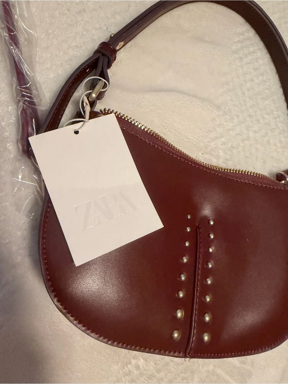 Women's Burgundy Studded Leather Crossbody Bag